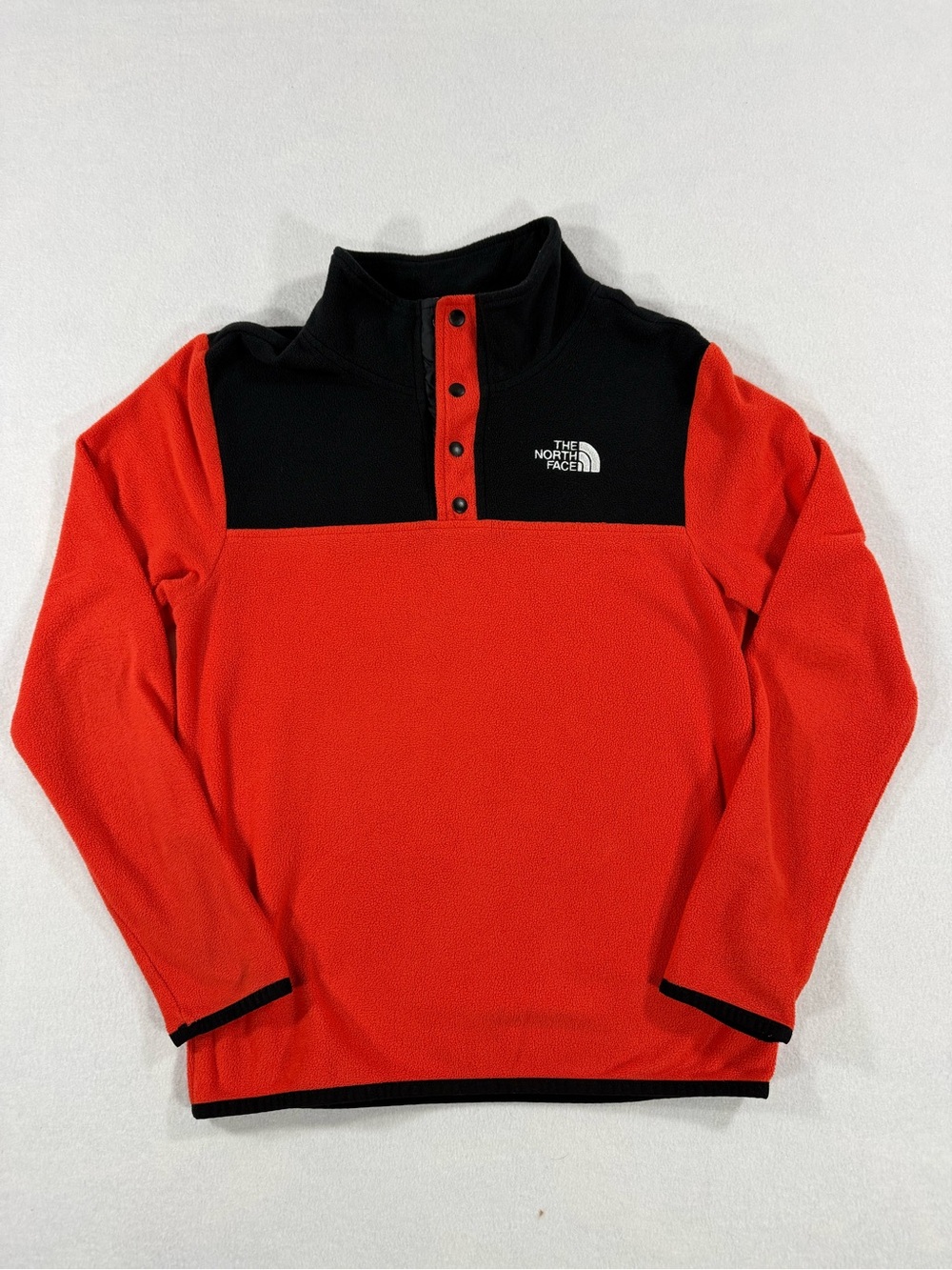 The North Face Youth TKA Glacier Snap-Neck Pullover Fleece Orange Black Size M